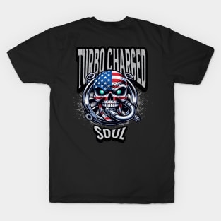 Turbo Charged Soul USA American Flag Skull Face Boosted T-Shirt